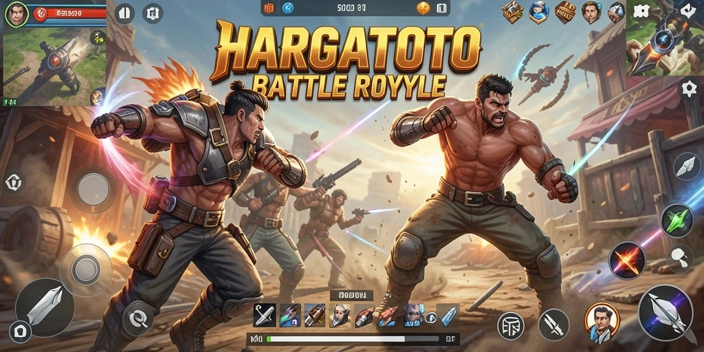 Gameplay seru HARGATOTO menampilkan pertarungan menegangkan di arena Battle Royale.