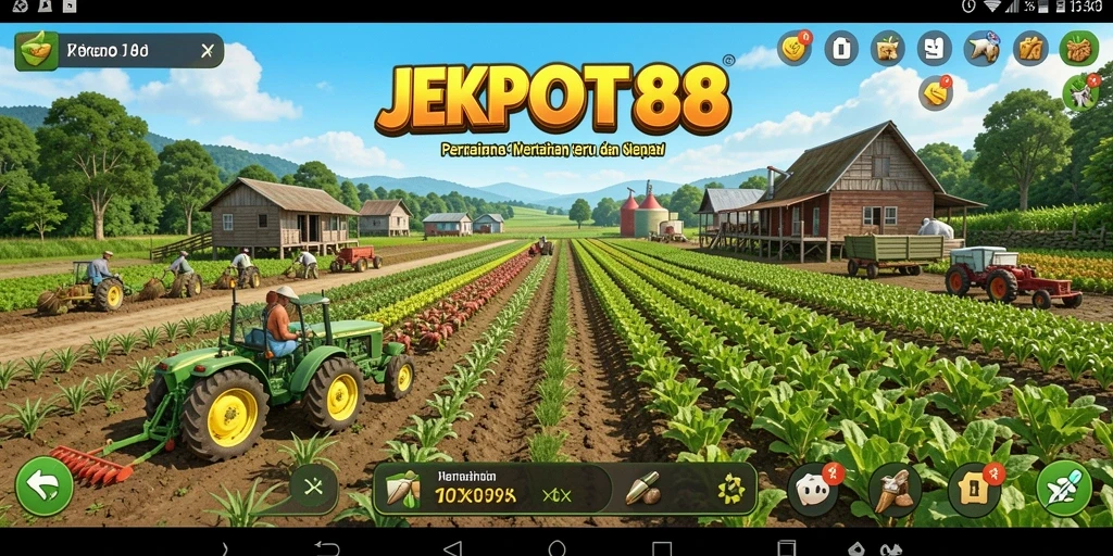 Tangkapan layar utama dari JEKPOT88 menampilkan aktivitas bertani yang menyenangkan.