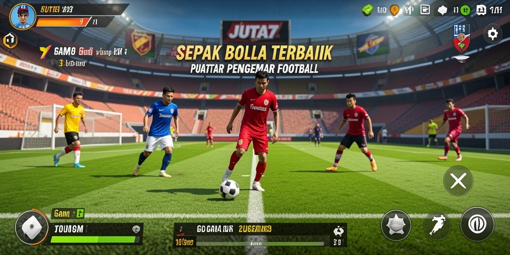 Screenshot gameplay JUTA7 yang menampilkan aksi sepak bola menegangkan.