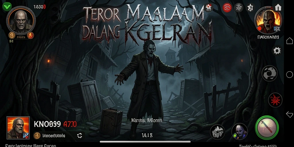 Screenshot gameplay KNO89 menampilkan atmosfer gelap yang mencekam dan elemen horror yang mendebarkan.