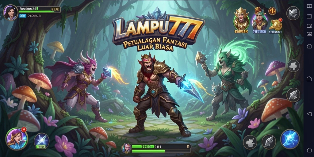 Tangkapan layar gameplay <strong>LAMPU777</strong> menampilkan pertarungan seru di dunia fantasi.
