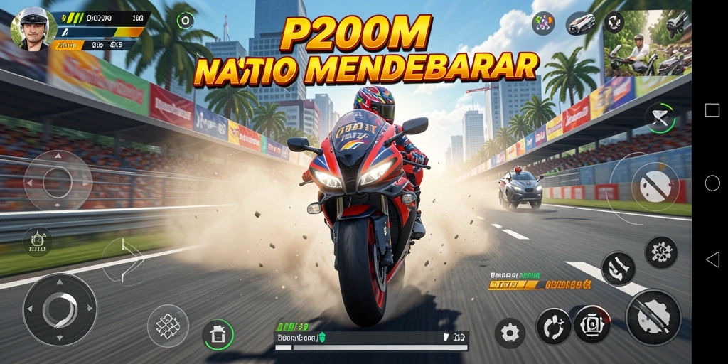 Tampilan menarik dari gameplay balapan motor di P200M.