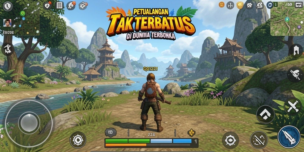 Tampilan gameplay Open World yang luas dan interaktif di QQ1221.