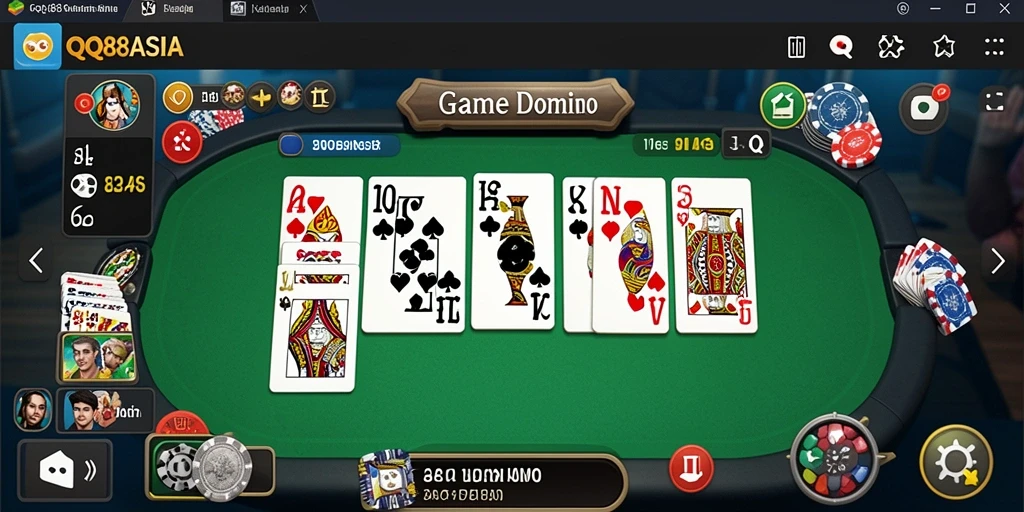 Tampilan gameplay yang seru dalam QQ88ASIA, bermain Domino bersama teman.