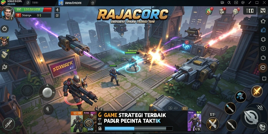 Tampilan aksi mendebarkan dalam RAJACORC saat bertempur strategi.