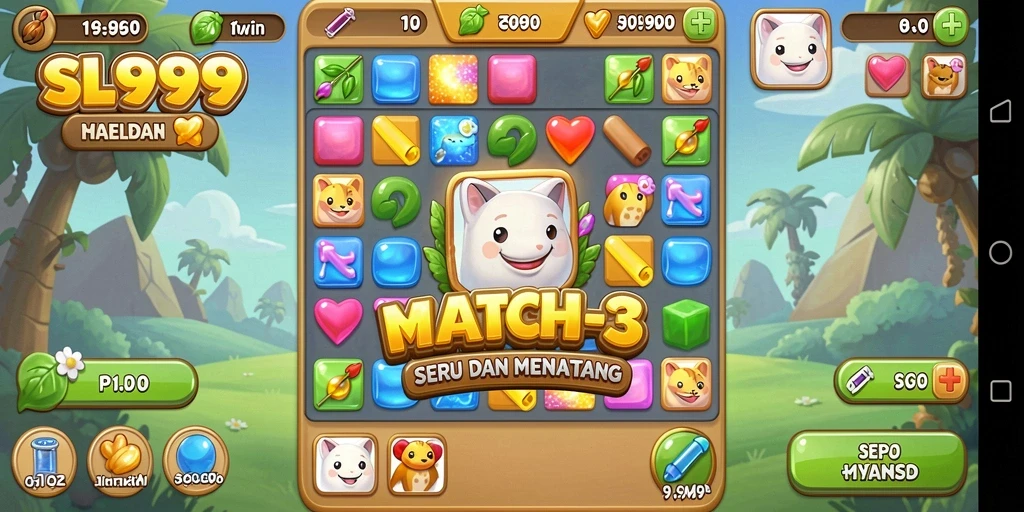 Tampilan gameplay SL999 yang penuh warna dan menarik dalam genre Match-3.