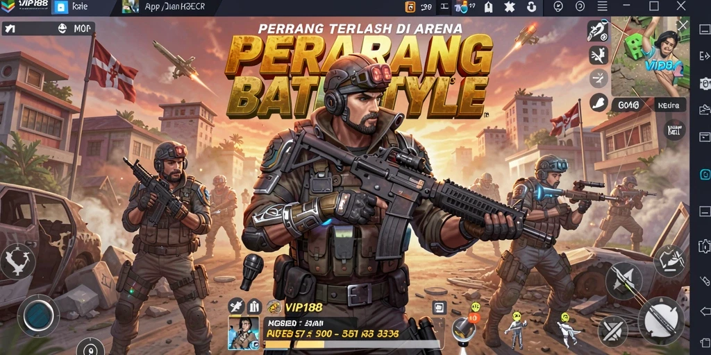 Tampilan mendebarkan dari gameplay Battle Royale di VIP188.