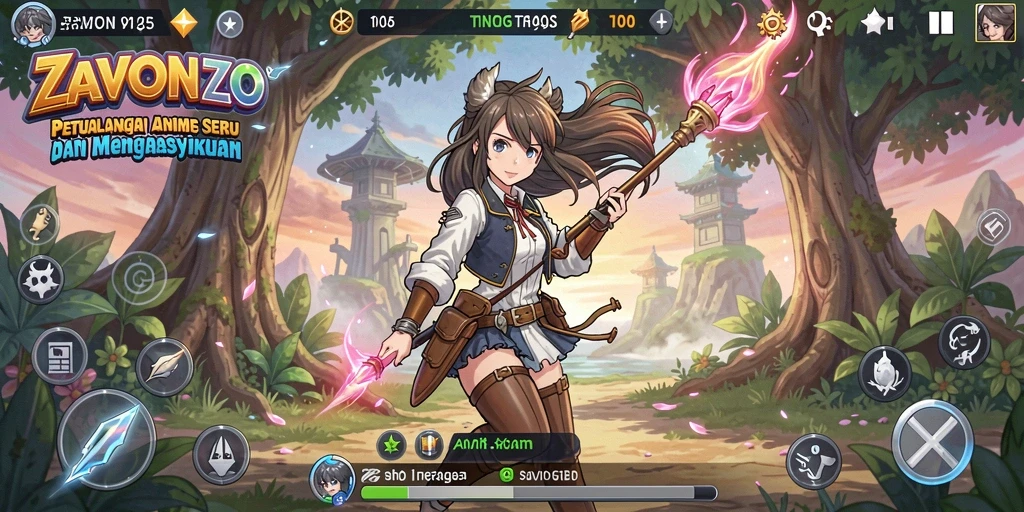Tampilan permainan menarik dengan karakter anime dan aksi seru.
